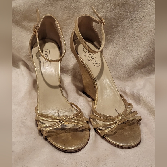 Coach Gold Women's Wedge Sandals - Picture 1 of 5